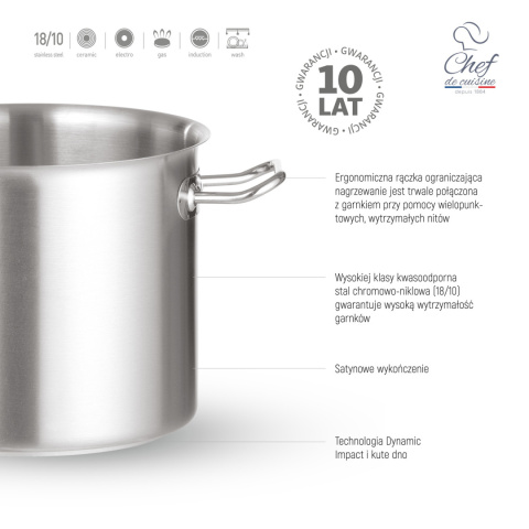 GARNEK ZE STALI NIERDZEWNEJ 1.4L 16 x 7 cm NISKI CHEF DE CUISINE