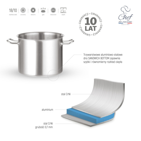 GARNEK ZE STALI NIERDZEWNEJ 1.4L 16 x 7 cm NISKI CHEF DE CUISINE