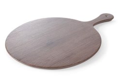 Deska do serwowania z melaminy okrągła z uchwytem - imitacja drewna dębowego