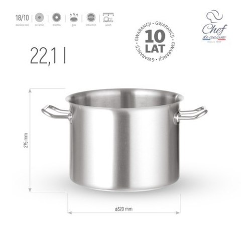 Garnek ze stali nierdzewnej wysoki 22,1l śr. 320x(H)275 mm