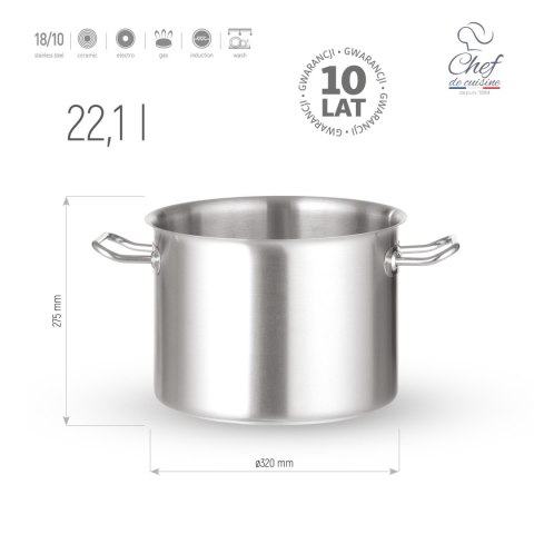 Garnek ze stali nierdzewnej wysoki 22,1l śr. 320x(H)275 mm