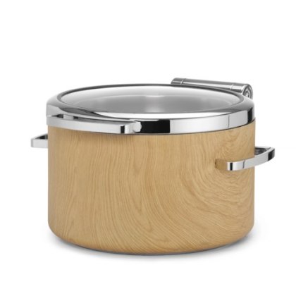 Podgrzewacz bufetowy okrągły 11L indukcyjny De Luxe Madeira szklana pokrywa stal drewno Fine Dine 473542