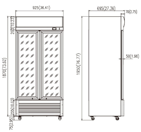 SZAFA CHŁODNICZA 630 L PRZESZKLONA DZRWI SKRZYDŁOWE RESTO QUALITY RQ800H RYSUNEK