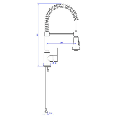 651115 BATERIA GASTRONOMICZNA Z WYCIĄGANYM PRYSZNICEM NA SPRĘZYNIE H 445 mm H 445 mm STALGAST RYSUNEK WYMIARY