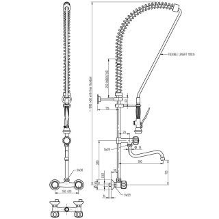 NAPEŁNIACZ 1010 mm BATERIA Z WYLEWKĄ I SPRYSKIWACZEM ŚCIENNA 651543