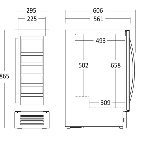 SV19B Chłodziarka do wina jednostrefowa 68 l na 18 butelek 295x561x865 mm winiarka czarna -4