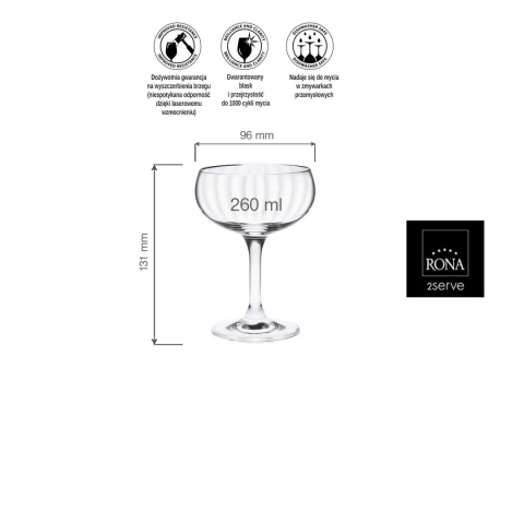 kieliszek do szampana 260 ml z szeroką czaszą Classic Cocktails - wymiary kieliszek do szampana 260 ml z szeroką czaszą Classic Cocktails - wymiary