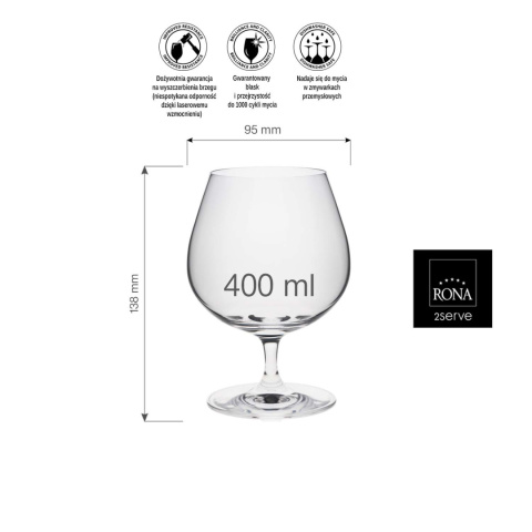 kieliszek do brandy 400 ml Edition Rona ze szkła kryształowego przeźroczysty - wymiary kieliszek do brandy 400 ml Edition Rona ze szkła kryształowego przeźroczysty - wymiary