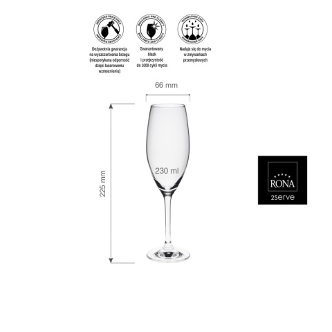 Kieliszek barowy do szampana – Rona 230 ml ze szkła kryształowego Edition - wymiary Kieliszek barowy do szampana – Rona 230 ml ze szkła kryształowego Edition - wymiary
