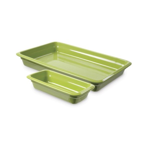 Pojemnik porcelanowy GN 1/2 Fine Dine zielony z prezentacją dań Pojemnik porcelanowy GN 1/2 Fine Dine zielony z prezentacją dań