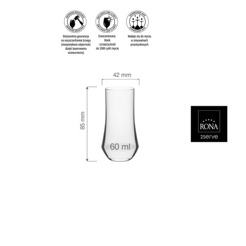 Kieliszek shot RONA Eclipse 60 ml – detal rantu i wymiary Kieliszek shot RONA Eclipse 60 ml – detal rantu i wymiary