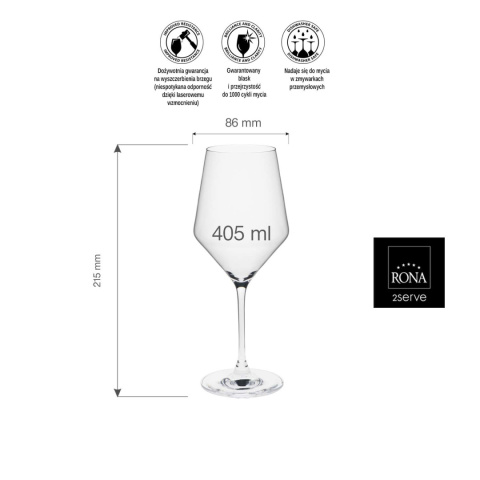 Kieliszek do wina Rona Edge 405 ml - wymiary Kieliszek do wina Rona Edge 405 ml - wymiary