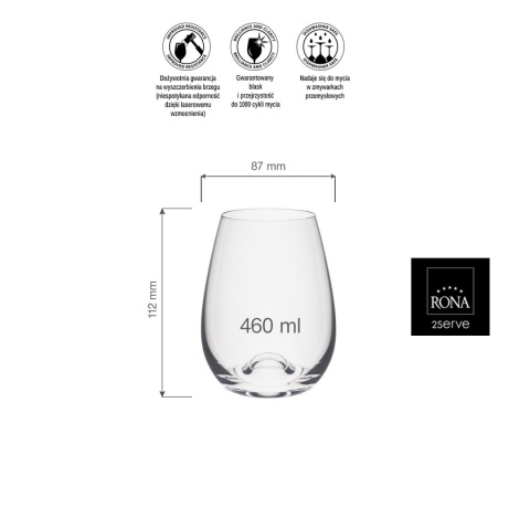 Szklanka kryształowa RONA 460 ml – model do Bordeaux Szklanka kryształowa RONA 460 ml – model do Bordeaux