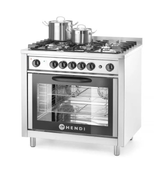 Kuchnia gazowa 5-palnikowa z piekarnikiem elektrycznym i grillem – HENDI Kitchen Line, 14,3 kW, 900x655x900 mm