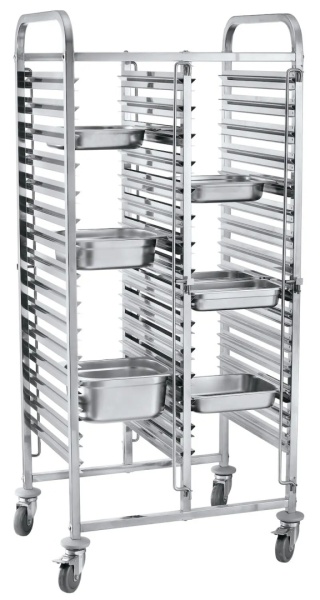 Wózek do transportu pojemników podwójny 30xGN 1/1 – Hendi, stal nierdzewna 798×610×1710 mm