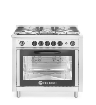 Kuchnia gazowa 5-palnikowa z piekarnikiem elektrycznym i grillem – HENDI Kitchen Line, 14,3 kW, 900x655x900 mm