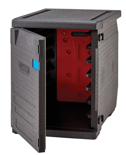 Wnętrze z 6 prowadnicami w pojemniku Cam GoBox Cambro 126 L z elementem grzewczym