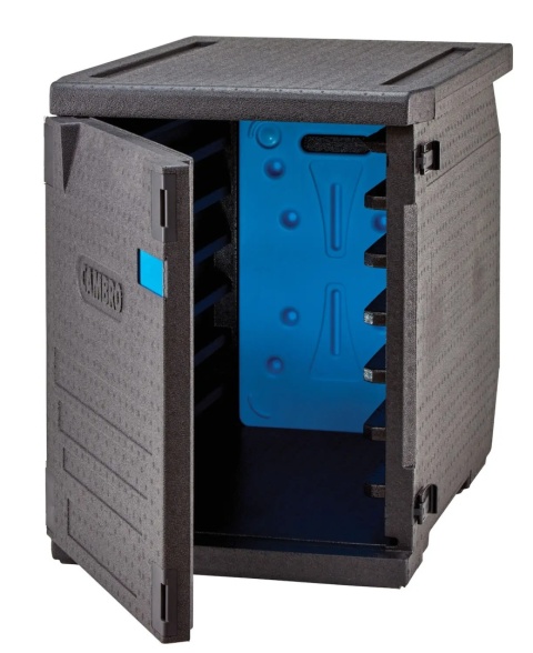 Wnętrze z 6 prowadnicami w pojemniku Cam GoBox Cambro 126 L z elementem chłodzącym