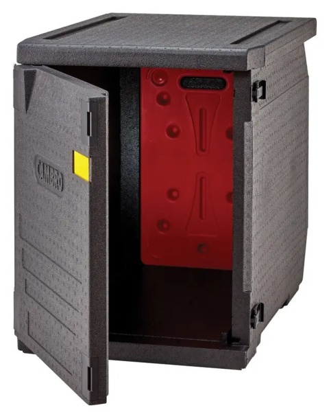 Czarny pojemnik termoizolacyjny Cambro Cam GoBox 155 L bez prowadnic z elementem grzewczym