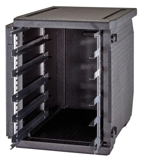 Wnętrze pojemnika z regulowanymi prowadnicami – Cam GoBox Cambro 155 L
