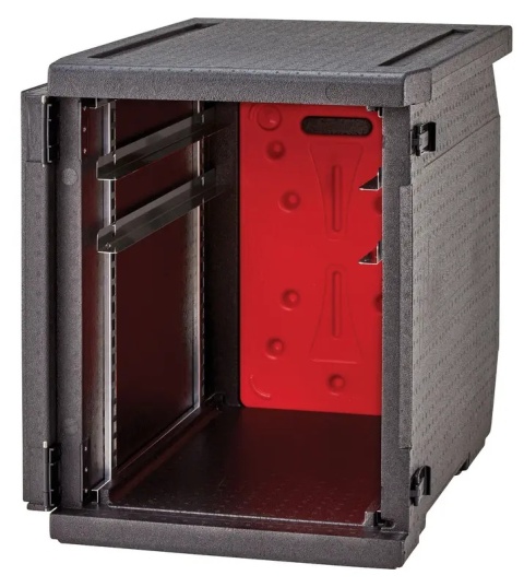 Czarny pojemnik termoizolacyjny Cambro Cam GoBox 155 L z elementem grzejącym