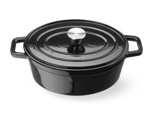 Garnek żeliwny emaliowany HENDI 4,4 L czarny owalny 365x290x115 mm