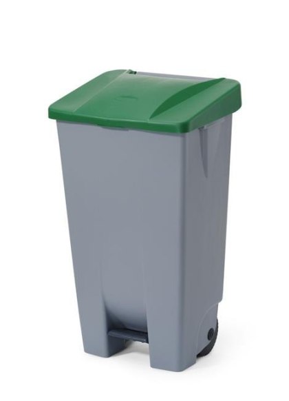 Kosz na śmieci 120L jasnoszary pedałowy z kółkami HENDI 873458 – 510x425x875 mm