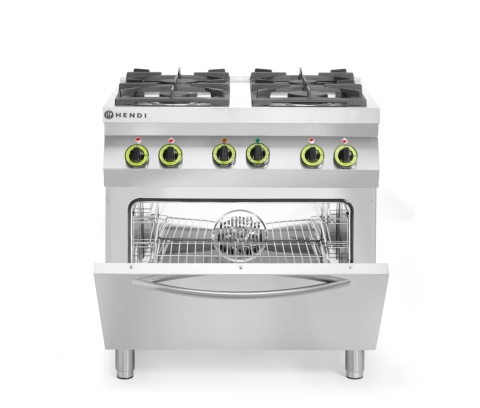 Kuchnia gazowa 4-palnikowa z piekarnikiem elektrycznym GN 1/1 - Hendi Kitchen Line, 19 kW + 3 kW