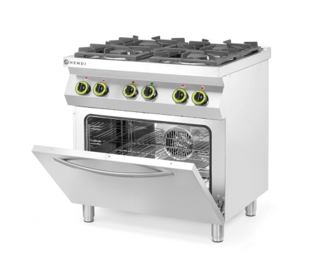 Kuchnia gazowa 4-palnikowa z piekarnikiem elektrycznym GN 1/1 - Hendi Kitchen Line, 19 kW + 3 kW