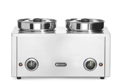Profesjonalny bemar gastronomiczny Hendi Thermosystem 2 wykonany ze stali nierdzewnej – widok z przodu.