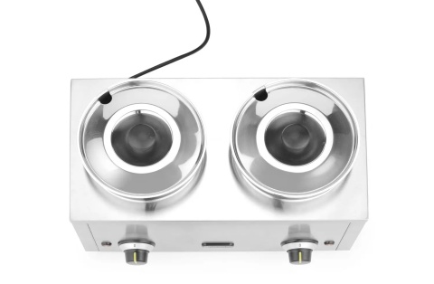 Bemar wodny dwukomorowy Hendi z pokrywkami i wycięciami na łyżkę – widok z góry.