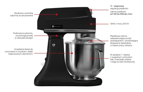 Mikser planetarny 7L - Resto Quality czarny, 350W, 240x425x425 mm