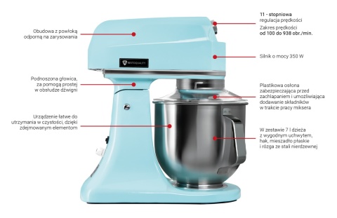 Mikser planetarny 7L - Resto Quality niebieski, 350W, 240x425x425 mm