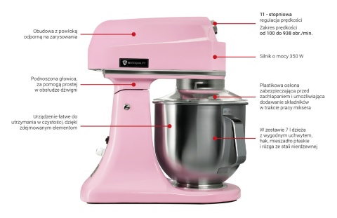 Mikser planetarny 7L - Resto Quality różowy, 350W, 240x425x425 mm