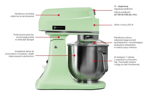 Mikser planetarny 7L - Resto Quality zielony, 350W, 240x425x425 mm