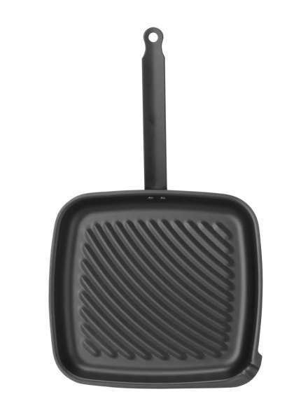 Patelnia grillowa ryflowana HENDI 627983, stal węglowa z rączką – 480×282×80 mm