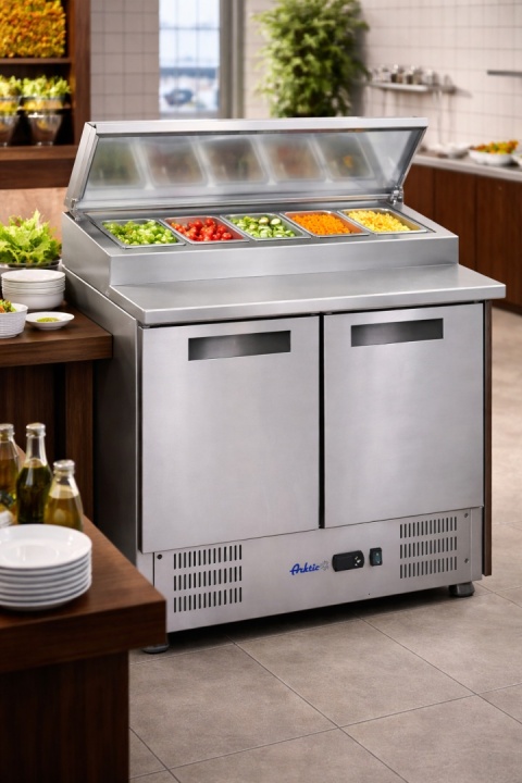 Powierzchnia robocza sałatkarki Arktic idealna do przygotowywania kanapek i sałatek.