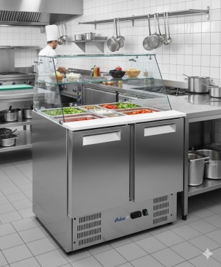 Stół chłodniczy sałatkowy z nadstawką szklaną Arktic 2-drzwiowy 236185, 900x695x1270 mm
