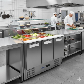 Stół chłodniczy sałatkowy z nadstawką szklaną Arktic 3-drzwiowy 368L 236192, 1365x695x1270 mm
