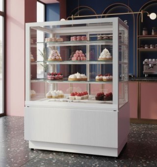 Witryna chłodnicza cukiernicza Dolce Fresca 900 Bianco – 945x670x1285 mm, białe wnętrze
