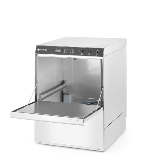 Solidne, dwuwarstwowe drzwi zmywarki z koszem gastronomicznej Hendi.