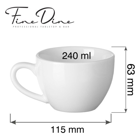 filiżanka cappuccino 240 ml Pure Bianco Fine Dine porcelana gastronomiczna - wymiary