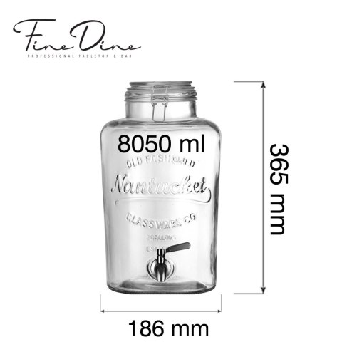 szklany dystrybutor z kranem stalowym 8L Fine Dine