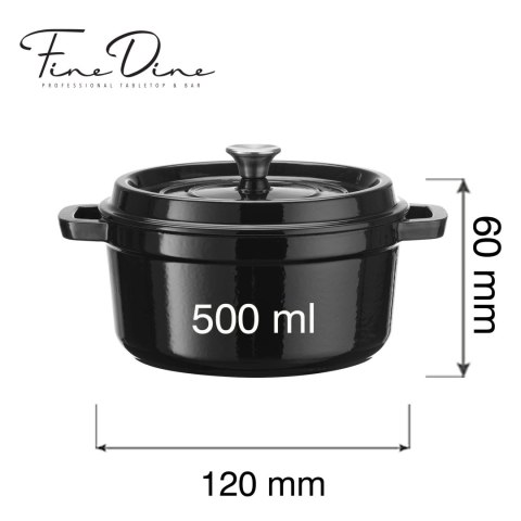 Garnek żeliwny 500ml czarny emaliowany jednoporcjowy do serwowania i przystawek 120 mm Fine Dine 626931