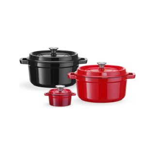 Garnek żeliwny emaliowany - jednoporcjowy / przystawkowy, czerwony, 500ml, 120mm