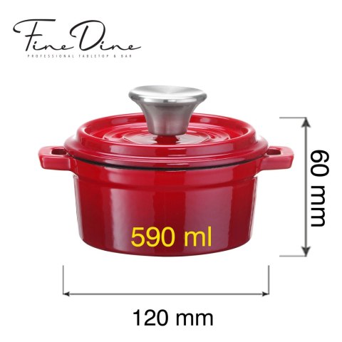 Garnek żeliwny 500ml czerwony emaliowany jednoporcjowy do serwowania i przystawek 120 mm Fine Dine 626917