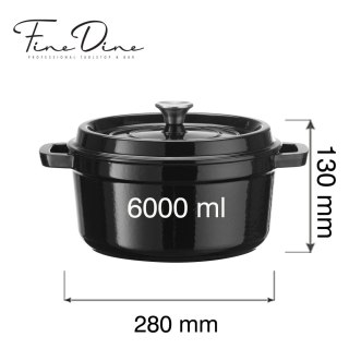 Garnek żeliwny emaliowany - kuchnia / bufet, czarny, 6L, 280mm