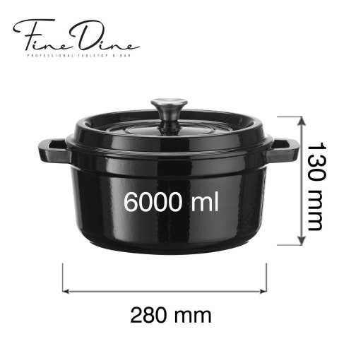 Garnek żeliwny 6L czarny emaliowany do kuchni i bufetu 280 mm Fine Dine 626948