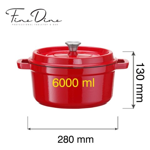 Garnek żeliwny 6L czerwony emaliowany do kuchni i bufetu 280 mm Fine Dine 626924