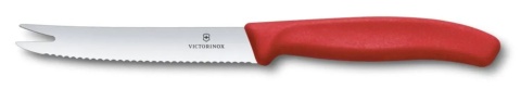 nóż do sera i kiełbasy 219mm czerwony gastronomiczny ząbkowany Victorinox 6.7861.C1 widełki stal X50CrMoV15